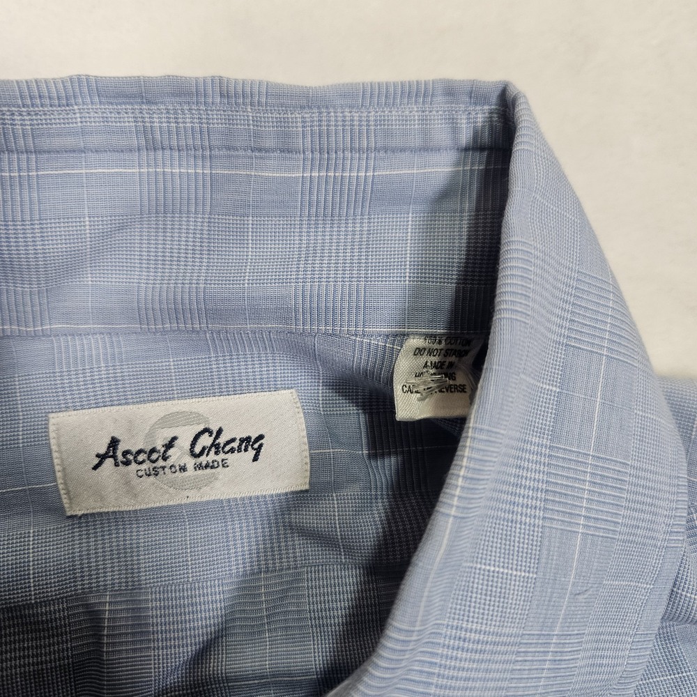 Ascot‎ Chang Men's Shirt Size (L) Blue White Custom Made in Hong Kong Vtg - Picture 3 of 7